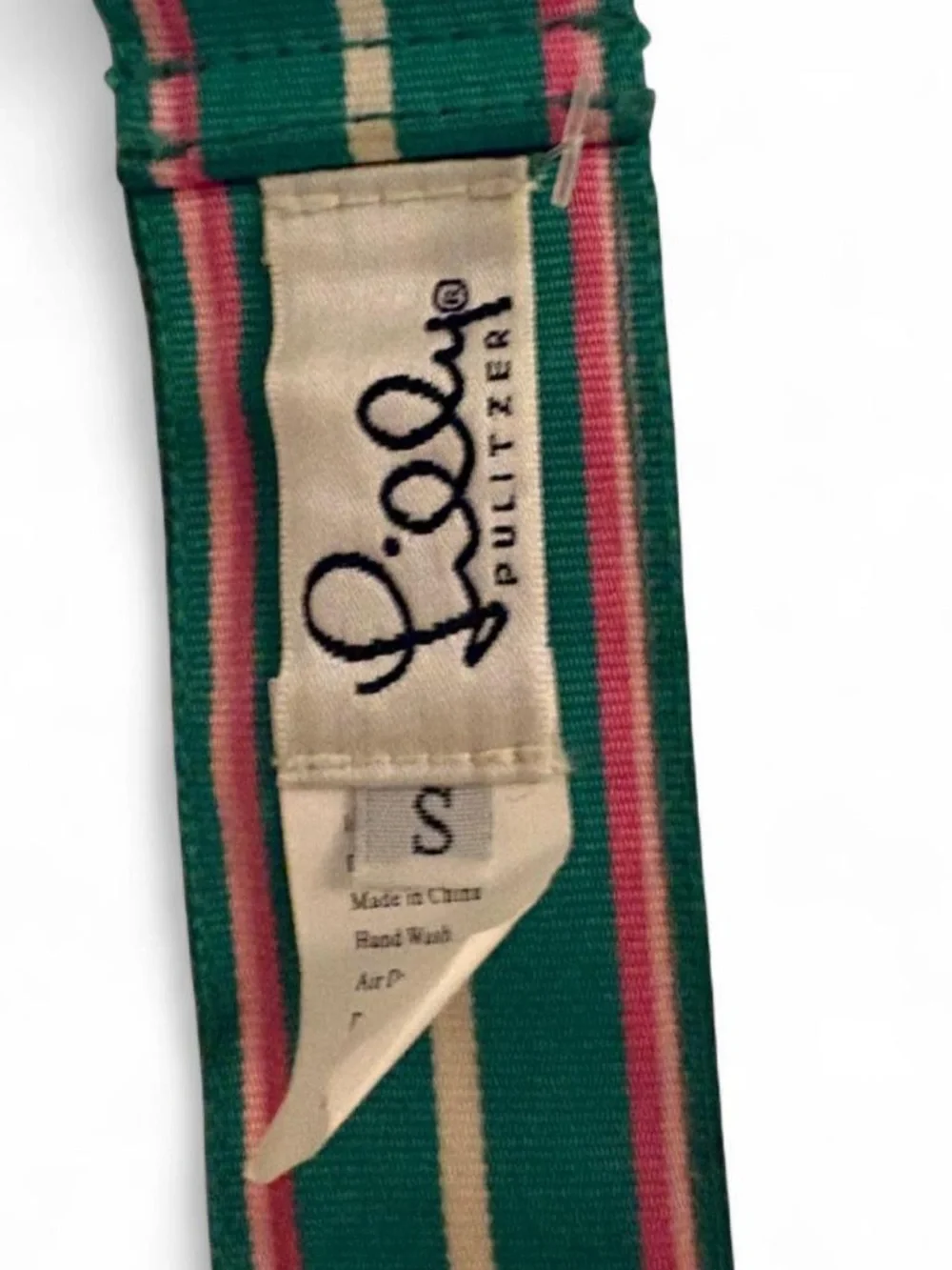 Vintage Lilly Pulitzer Green Belt with Pink and Tan Stripes
